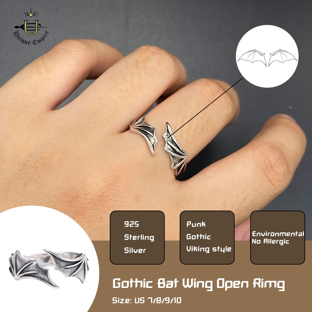 Gothic Skull Ring - Gothic Bat Wing Ring with Skull