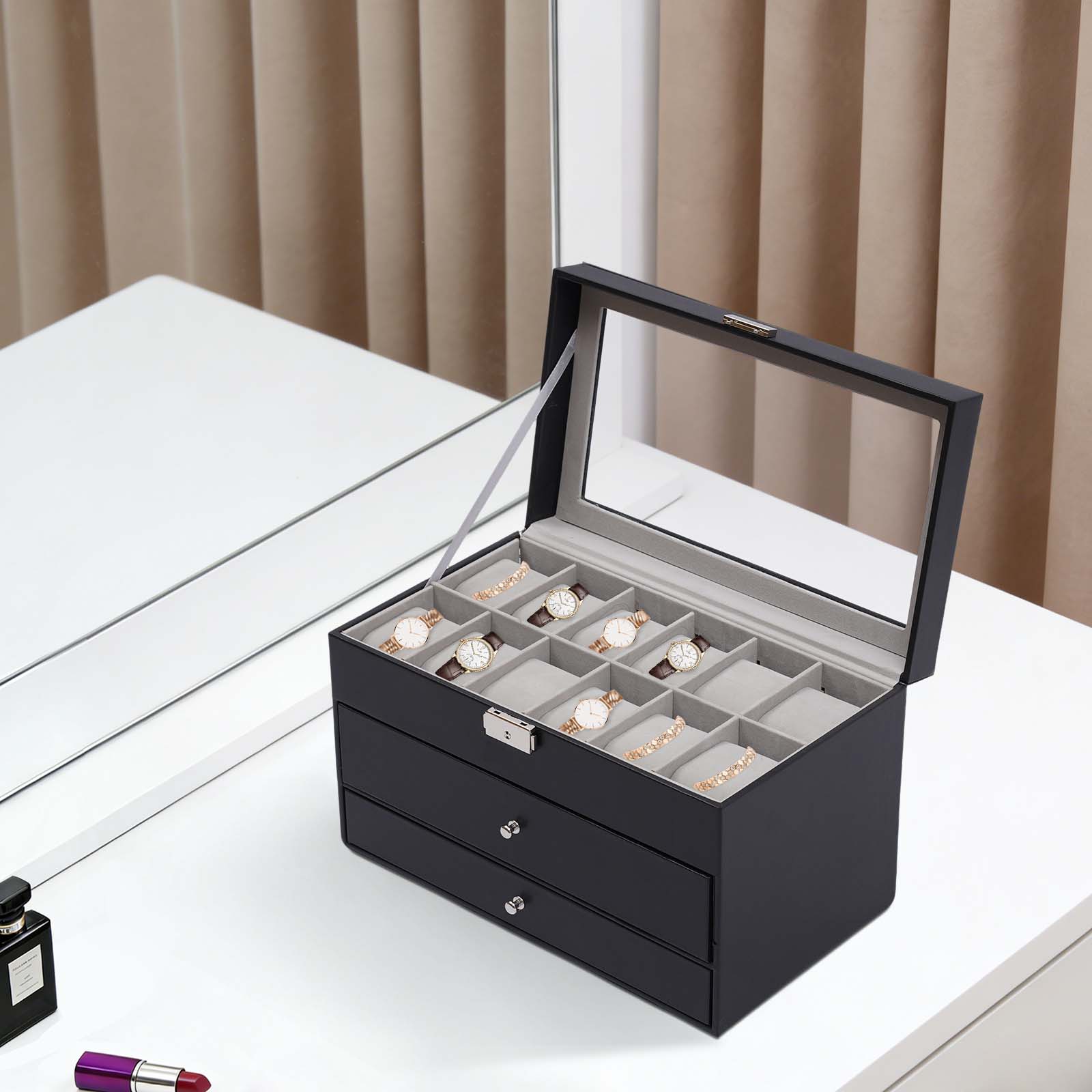 Jewelry Box Watches Bracelets - 3-Tier Black Tabletop Storage Box 12